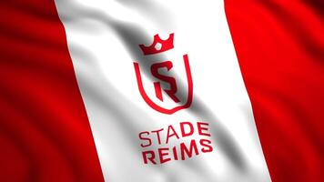 wit en rood vlag.beweging.de embleem van de Frans Amerikaans voetbal club reims.gebruik enkel en alleen voor redactie. video