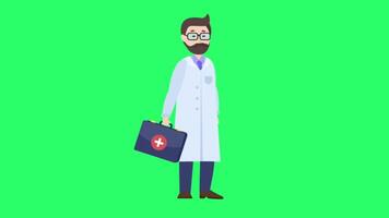 Animation medical personnel on green background. video