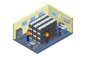Isometric data center on white background vector