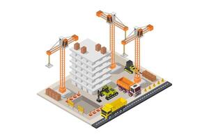 Building under construction isometric on white background vector