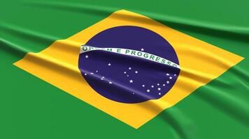 Brazil Flag. Fabric textured Brazilian Flag. 3D Render Illustration. photo