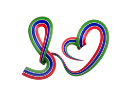 Herzförmiges Band der gambischen Flagge. 3D-Darstellung png