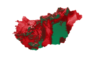 mapa de hungría con los colores de la bandera verde y rojo mapa en relieve sombreado ilustración 3d png