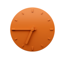 Minimal Orange clock quarter to Seven abstract Minimalist wall clock 3d Illustration png