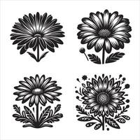 Daisy flower silhouette icon graphic logo design vector