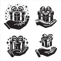 hand with gift silhouette icon graphic logo design vector