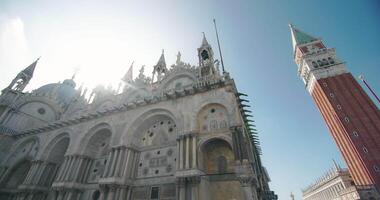 St. Mark's Basilica, Venice, Italy. The architecture of the historic cathedral in the city urban landscape of the city on the water, the romantic tourist center of Europe. High quality 4k footage video