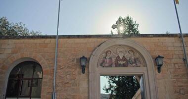 Beautiful sarov building Monastery of Agios Neophytos Cyprus. Orthodox historical church, beautiful architecture. High quality 4k footage video