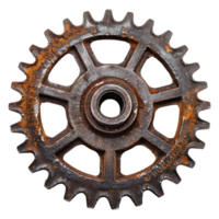 Rusty metal cog against transparent background png