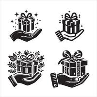 hand with gift silhouette icon graphic logo design vector