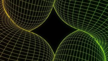 Grid with 3d shapes on black background. Design. Grid figure in computer retro style. Retro mesh moves in shape of bulges video