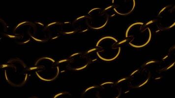 Black background.Design.A green and gold chain consisting of circles in abstraction moves a little bit on a dark background. video