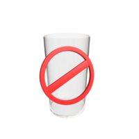 3D Glass with not allow sign rendering for mockup, drinking prohibited. png