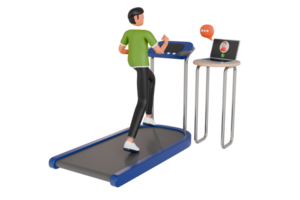 man running on treadmill while attending online meeting 3d illustration png