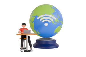 trabalhador autonomo usar Wi-fi para Internet 3d ilustração. público Wi-fi ponto de acesso 3d ilustração png