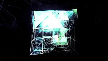 Transparent geometric shape.Motion.A dark background on which a thin white square from the grid is highlighted in different colors. video