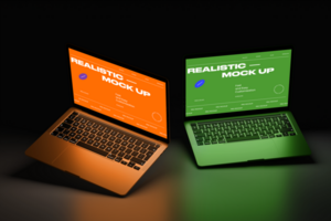 Laptop mockup and keyboard design on the light with minimalist background psd