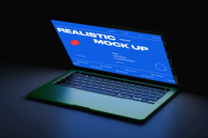 Laptop mockup and keyboard with dark background psd