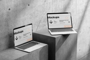 Laptop mockup with realistic shadow and minimalist background psd