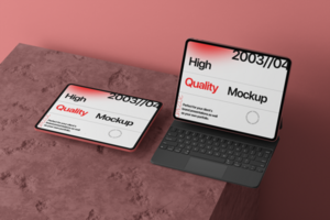 Tablet mockup device with wall background psd