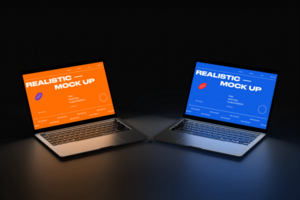 Laptop mockup and keyboard with light and minimal background psd