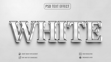 white text effect with a white background in 3d style psd