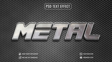 metal text effect with a metallic texture background psd