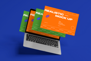 Laptop mockup device with multiple and realistic scene psd