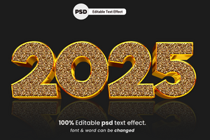 nuevo año 2025 3d editable texto efecto psd