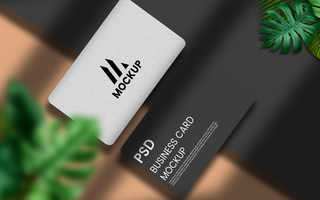 Business card mockup with leaves psd