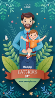 A Happy Father's Day template man and a boy are holding hands and smiling psd