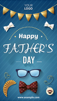 A poster for Father's Day with a blue background and gold decorations psd