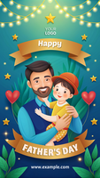 A man and a child are holding hands and smiling Happy Father's Day template psd