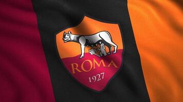 Roma flag waving in slow motion, seamless loop. Motion. Close up of italian professional football club flag. for editorial use only. video