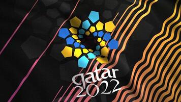 abstrait logotype de Qatar 2022 fifa monde tasse offre. mouvement. proche en haut de réaliste drapeau dans ondulé mouvement, sans couture boucle. pour éditorial utilisation seul. video