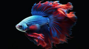 Blue red betta fish on black isolated background with photo