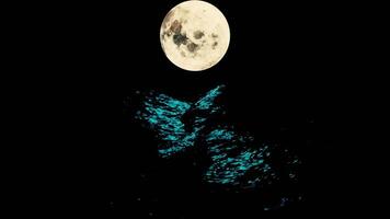 3d moon reflected on water in dark. Design. Full moon is reflected in ribbed water. Dark waves of sea reflect moonlight at night video