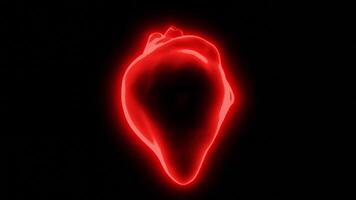 Dark background. Design. A bright red heart made in animation that beats and knocks and rotates to the right. video