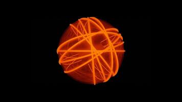 scientifique énergie sphère anneaux animation, sans couture boucle. conception. abstrait anneaux en mouvement autour Feu ou énergie Balle isolé sur une noir Contexte. video