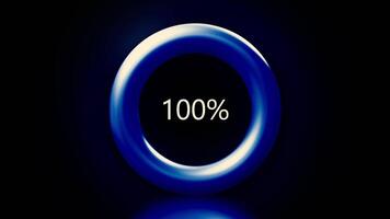 Blue ring with the countdown from 100 to 0 isolated on a black background. Motion. 3D pulsating circle with percentage. video