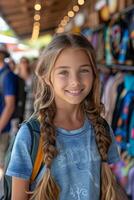 Young Girl Standing in Front of Poster photo