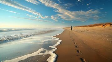 Person Standing on Beach Next to Ocean photo