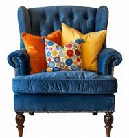 Blue Chair With Colorful Pillows photo