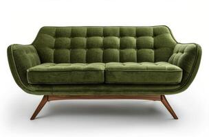 Green Couch on Wooden Frame photo