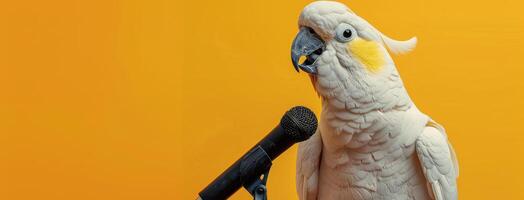 White Parrot Standing Next to Microphone photo