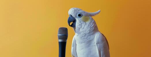 White Parrot Standing Next to Microphone photo