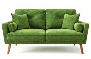 Green Couch on Wooden Frame photo