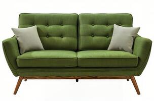 Green Couch on Wooden Frame photo