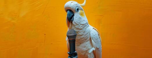 White Parrot Standing Next to Microphone photo