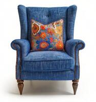 Blue Chair With Colorful Pillow photo